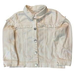 Mud Pie Toddler Child's Large (4T-5T) White Denim Jean Jacket Ruffle Details